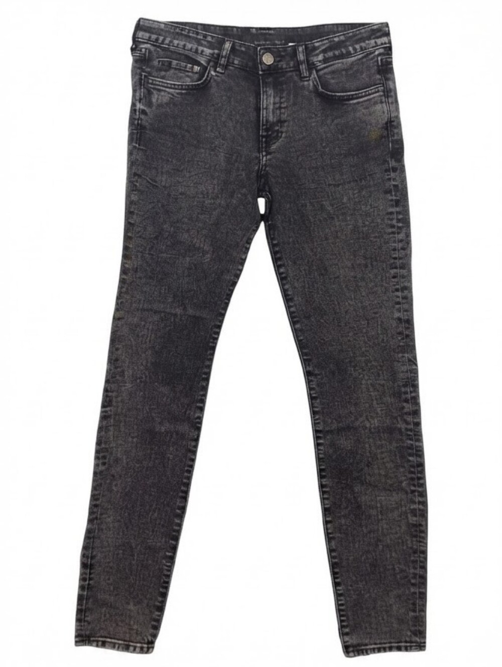 H&M Low Waist Denim Jeans Womens Size 28 Black Acid Wash Skinny Stretch